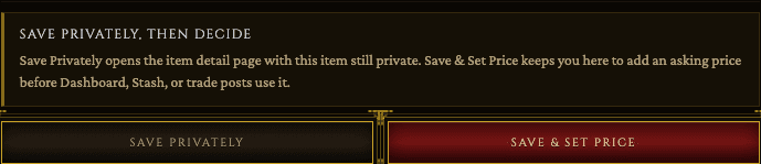 The Save privately, then decide note above the Save Privately and Save & Set Price buttons