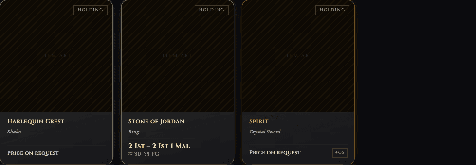 A stash with Harlequin Crest, Stone of Jordan and Spirit saved